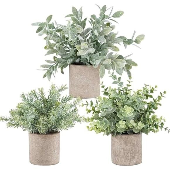 Mini Potted Fake Plants 3 Pack Artificial Eucalyptus Home Office Desk Decor - Picture 7 of 7